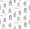 Doodle sketch House in a traditional european style seamless pattern
