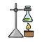 Doodle sketch laboratory apparatus, round chemical flask is heated. Laboratory experiment.