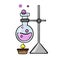 Doodle sketch laboratory apparatus, round chemical flask is heated. Laboratory experiment.