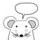 Doodle sketch Mouse with chat cloud vector illustration. Cartoon. Mouse and speech bubble. White. Wild mammal animal. Postcard