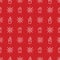 Doodle snowflakes. burning candles, warm gloves on a red background .Vector Seamless background, winter holiday theme