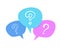 Doodle speech bubble. Question mark symbol, communication and forum signs. Colorful shapes with interrogative icons