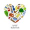 Doodle sport nutrition items in heart shape.