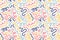 Doodle squiggle print. Fun yellow pink blue line seamless pattern.