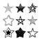 Doodle stars. Set of nine black hand drawn stars