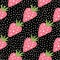 Doodle strawberry seamless pattern on black background. Strawberries wallpaper