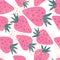 Doodle strawberry seamless pattern. Sweet berries backdrop. Pink ripe strawberries wallpaper