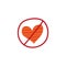 Doodle strikethrough heart icon.