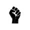 Doodle style raised fist hand on white background. Protest, rebel, fight - isolated vector illustration