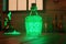 Doodle Style Simple Colorful Saint Patrick\\\'s Potion on Wooden Table, Green Neon Lights, Generative AI