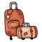 Doodle Suitcases for travelling around the world. Vector illustration. Square composition. Vector design