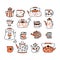 Doodle teapot, cups and mugs autumn collection. Perfect for tea towel, dishcloth, stationery, poster and print. Hand drawn vector