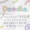 Doodle text font alphabet numbers with wool knitted texture. Vector cartoon hand drawn letters of woven textile lines or color cha