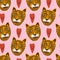 Doodle tigers faces childish cartoon groovy boho seamless pattern vector drawing