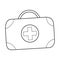 Doodle Tourist medical kit. A portable suitcase with medicines for cars, camping, hiking, at home. Outline black and