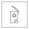 Doodle trash bin icon or logo, hand drawn with thin black line