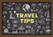 Doodle about Travel tips on chalkboard