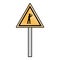 Doodle triangle caution emblem and laborer with hammer