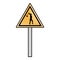 Doodle triangle caution emblem and laborer with mallet