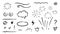 Doodle underline, emphasis, line shape set. Hand drawn swirl swoosh, love, speech bubble, underline element