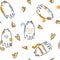 Doodle vector seamless pattern of three-colored cats of good luck. Perfect for fabric, textile and prints. Hand drawn illustration