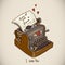 Doodle Vintage Greeting Card with Retro Typewriter