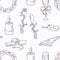 Doodle wedding table decoration seamless pattern. Hand drawn outline background