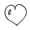 Doodle white and black isolated vector heart, outline drawing. Saint Valentins day.