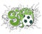 Doodle white soccer composition with sport objects and green lettering