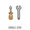 Doodle wrench and screwdriver icon. Working icon, equipment, technology, machinery.