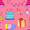 Doodles Colorful Seamless Birthday Party Theme Pattern. Vector Iluustration EPS 10.