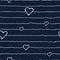 Doodles hand-drawn seamless pattern heart pattern on striped dark blue background.