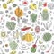Doodles seamless pattern of Mexico with imitation watercolor.