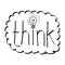 Doodles of the word think with bulb