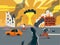 Doomsday in ruined city illustration. Last days of apocalypse nuclear explosion with split city road.