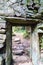 Door composed of slabs in a very old building in ruins in an Atlantic forest in Galicia, Spain