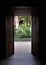 Door facing a tiled patio with plants in Marrakesh