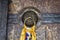 Door handle of gate door of gompa in tibetan buddhist monastery. Ladakh, Jammu Kashmir, India . Closeup