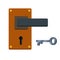 Door handle. Lock and keyhole with a key. Opening and closing doorknob. The doorway and entrance element