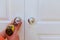 Door knobs, aluminum door white background.