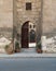 Door of Mamluk era mosque of Ibn Qalauon, revealing the mosqu`s courtyard, Cairo Citadel, Egypt