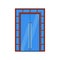 Door mirror vector icon interior frame blue glass. Cartoon inside flat architecture closed entrance. Office transparent exit