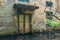 Door of old flooded abandoned house