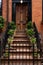 Door and Stairway lined with Plants to a Beautiful Old Brownstone Home in New York City