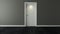 Door under spot light with wall and black stone floor