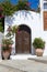 Door of white building in Lindos, Rhodos