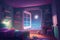 Through the door and window, a child\\\'s room offers a view of a galactic dreamland