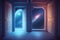 Through the door and window, a child\\\'s room offers a view of a galactic dreamland