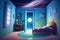 Through the door and window, a child\\\'s room offers a view of a galactic dreamland