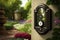 a doorbell, with a view of a tranquil garden or park, bringing comfort and peace